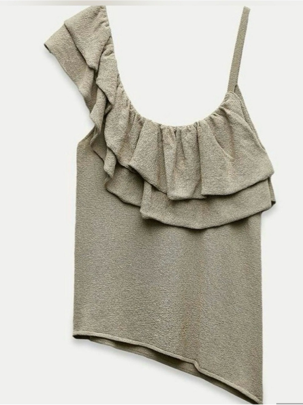 ZARA Ruffled One-Shoulder Too Ruffle Asymmetrical Light Taupe NWT s